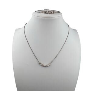 Ball Bead Centers Sterling Silver Box Chain Necklace 15-7/8 & Bracelet 7" Italy